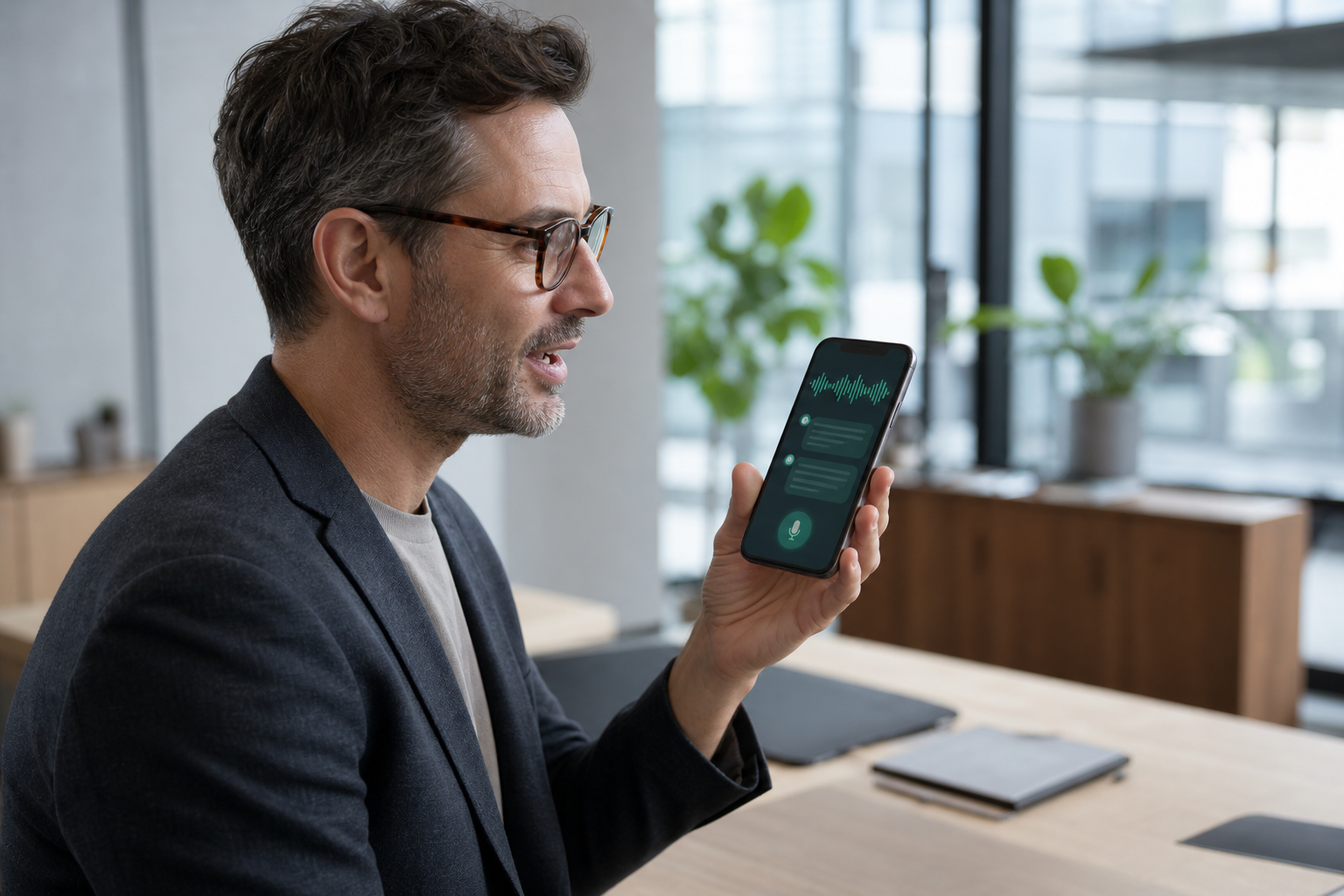 A customer using a green themed AI voice assistant on a phone