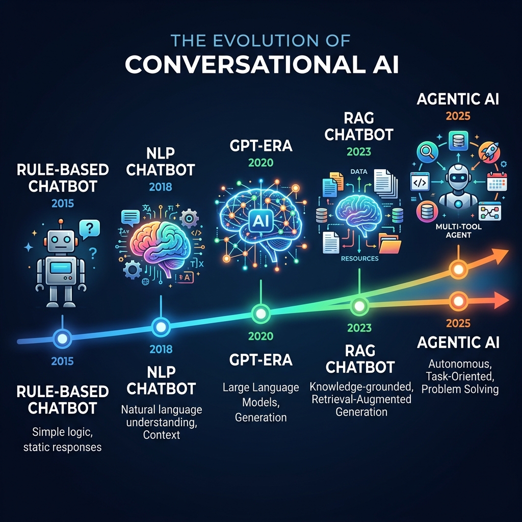 Timeline showing evolution from rule-based bolts to agentic AI