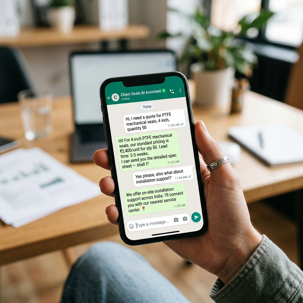 WhatsApp AI assistant replying with quotes and specs